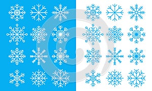 Snowflake line icons on blue and white background. Set of blue Snowflakes icons. Snowflakes template. Snowflake winter. Snowflakes