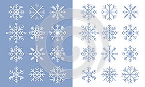 Snowflake line icons on blue and white background. Set of blue Snowflakes icons. Snowflakes template. Snowflake winter. Snowflakes