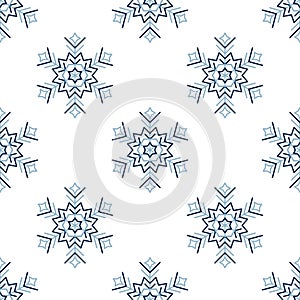 Snowflake line seamless pattern. Winter season, Christmas snow flakes repeat texture. New Year traditional ornament.