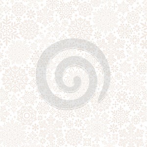 White background of snow crystals and doilies.