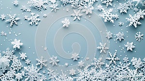 Snowflake pattern with ample text space and a light blue background, avoiding overcrowding. photo
