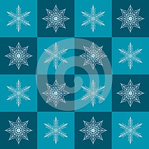 Snowflake pattern. Seamless vector checkered winter background