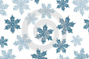 Snowflake Pattern Winter Blue, White Background, Repeatable Design