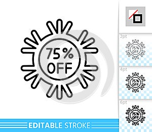 Snowflake percent off xmas sale vector line icon