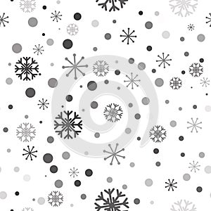 Snowflake seamless pattern. Black snow on white background. Abstract wallpaper, wrapping decoration. Merry Christmas