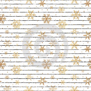 Snowflake seamless pattern. Repeated gold snowflakes on white background design winter prints. Repeating foil. Cute snowflakes photo