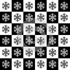 Snowflake seamless pattern. Repeating snowflakes background. Repeated geometric texture. Check geometry for winter design prints