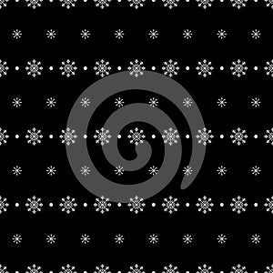 Snowflake seamless pattern. Snow on black background. Abstract wallpaper, wrapping decoration. Merry Christmas holiday, Happy New
