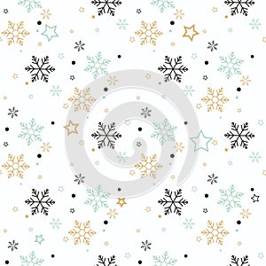 Snowflake seamless pattern. Snow on blue background. Abstract wallpaper, wrapping decoration. Symbol winter, Merry Christmas holid