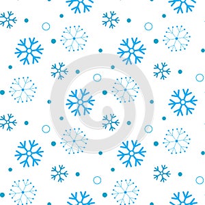 Snowflake seamless pattern. Snow on white background. Abstract wallpaper, wrapping decoration. Symbol winter, Merry Christmas holi