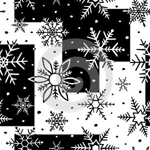 Snowflake seamless pattern. Snowflakes background. Winter design for prints. Repetition handdrawn snow. Hand drawn falling snowfla