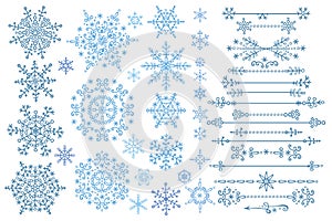 Snowflake set.Border set.Winter doodles decor