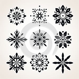 Minimalistic Snowflake Flower Symbols: Abstract Compositions In Black And Beige photo