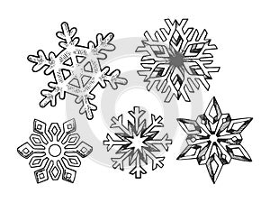 Snowflake set engraving vector illustration