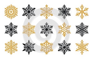 Snowflake set isolated on white background. Flat line icons for christmas and winter decoration.