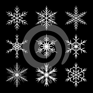 Snowflake set vector silhouette symbol icon design.