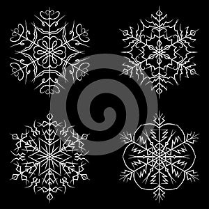 Snowflake set vector silhouette symbol icon design.