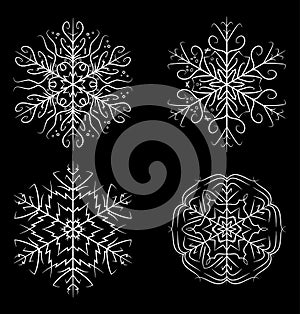 Snowflake set vector silhouette symbol icon design.