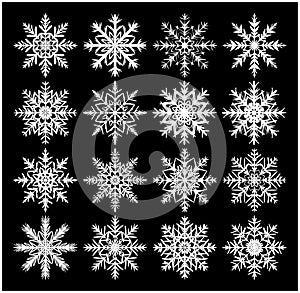 Snowflake silhouette icon, symbol, design. Winter, christmas vector illustration on the black background.