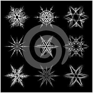Snowflake silhouette icon, symbol, design. Winter, christmas vector illustration isolated on the black background.