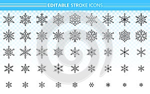 Snowflake simple black line icons snow vector set