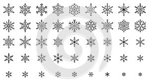 Snowflake simple black line icons snow vector set