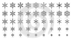 Snowflake simple black line icons vector set