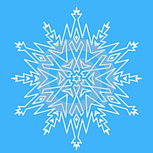 Snowflake, simple icon symbol of winter. White crystal snowflake