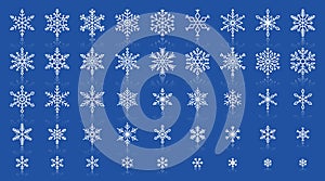 Snowflake simple white line icons vector set