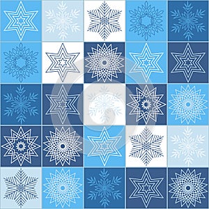 Snowflake on square background seamless pattern for textile and scrapbook design. Vector illustration blue christmas decoration