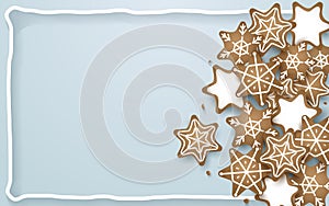 Snowflake, star, cookies shapes on soft blue background