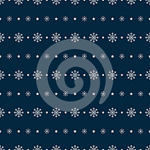 Snowflake and star seamless pattern. Snow on blue background. Abstract wallpaper, wrapping decoration. Merry Christmas holiday,