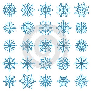 Snowflake stars. Winter frost snowflakes, xmas snowfall ornament, blue ice stars silhouette vector illustration symbol