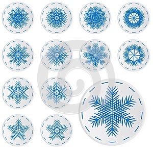 Snowflake stickers. Snowflake Winter Set Vector Illustration