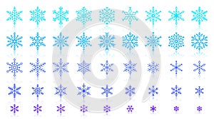 Snowflake simple color line icons vector set
