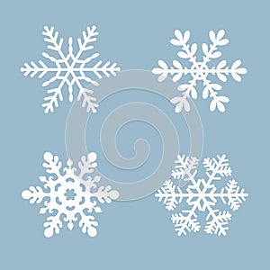 Snowflake vector icon background set white color. Winter blue christmas snow flat crystal element.