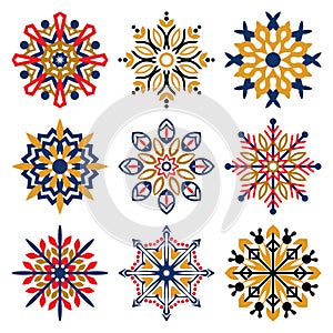 Snowflake vector icon background set. Winter christmas snowflake crystal element. Collection of snowflakes happy new year design.