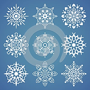 Snowflake vector icon background set. Winter christmas snowflake crystal element. Collection of snowflakes happy new year design.