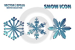 Snowflake vector icon set. Christmas and winter snow flake element collection. Isolated flat new year holiday decoration illustrat