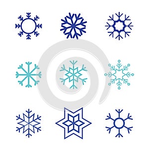 Snowflake vector icon white background set color. Winter blue christmas snow flat crystal element. ice collection. Xmas