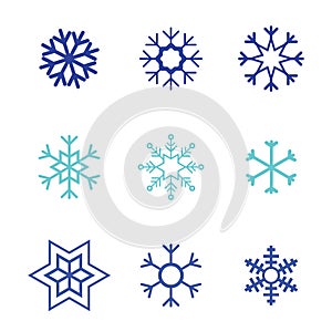 Snowflake vector icon white background set color. Winter blue christmas snow flat crystal element. Weather illustration