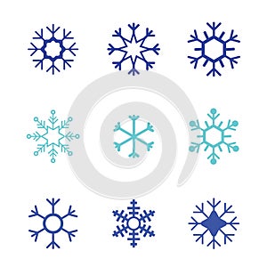 Snowflake vector icon white background set color. Winter blue christmas snow flat crystal element. Weather illustration ice