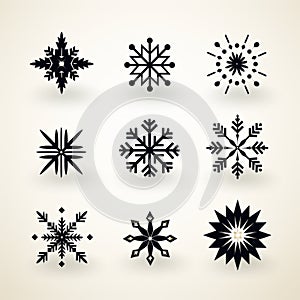 Snowflake Vector Icons: Dark Black And Light Beige Abstract Simplicity