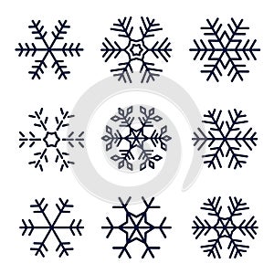 Snowflake vector icons set isolated on white background