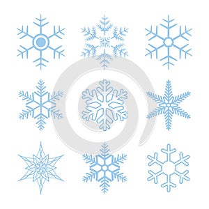 Snowflake vector set isolated on white background.