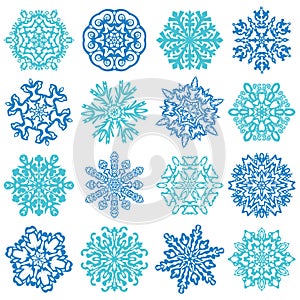 Snowflake Vectors. 16 isolated on white background