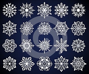 Snowflake. Winter christmas snow crystal elements, frozen cold star pictogram ornament, frosty snowflakes iced symbol