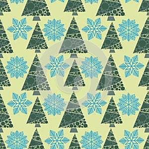 Snowflake winter design season december snow trees celebration ornament vector illustration seamless pattern background