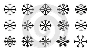 Snowflake winter set of black isolated nine icon silhouette on white background