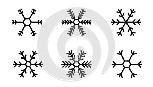 Snowflake winter set of black isolated nine icon silhouette on white background